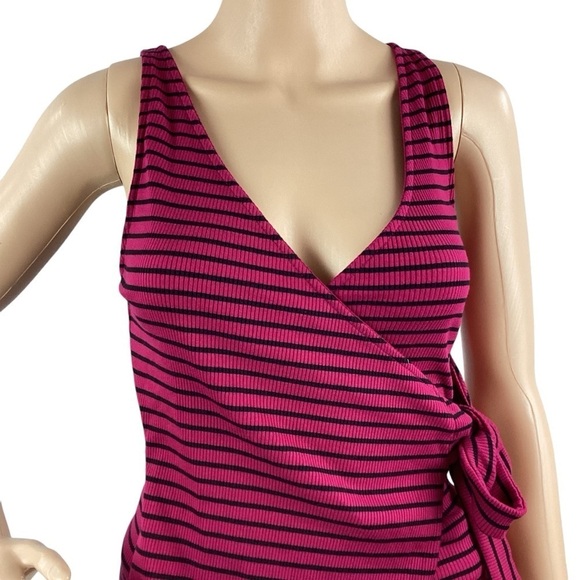 Express Faux Wrap Tank Top Size XS Raspberry / Black Stripe - Picture 2 of 7